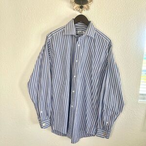 Hermes Blue and White Striped Casual Button-Down Shirt
